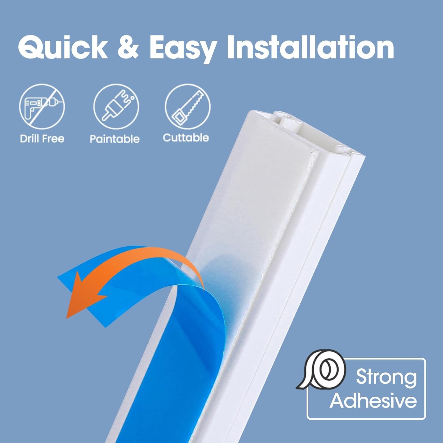 87in Cord Hider Kit Paintable Cable Raceway for Wall Mount TV Wire Covers 6 Pcs