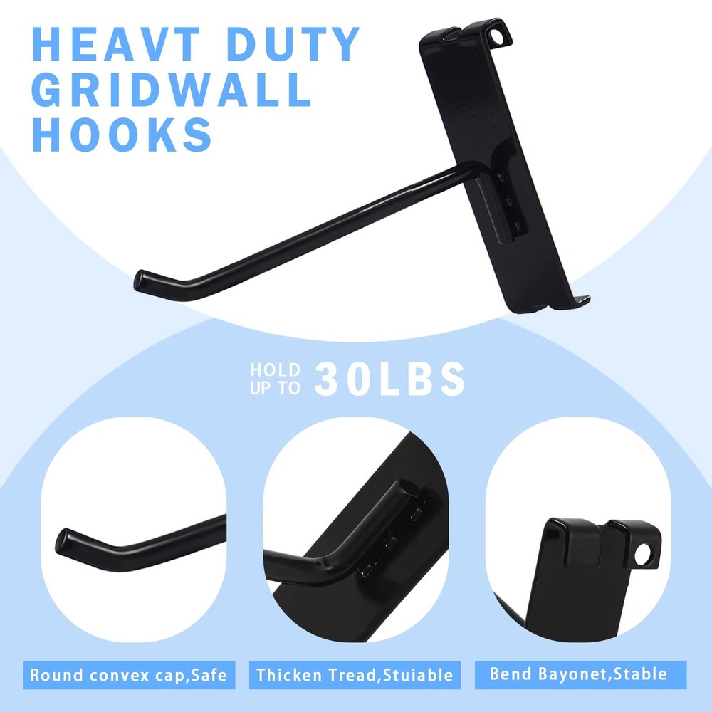 Gridwall Hooks 4 Inch, 12PC Heavy Duty Black Display Hooks for Grid Wall Pane...