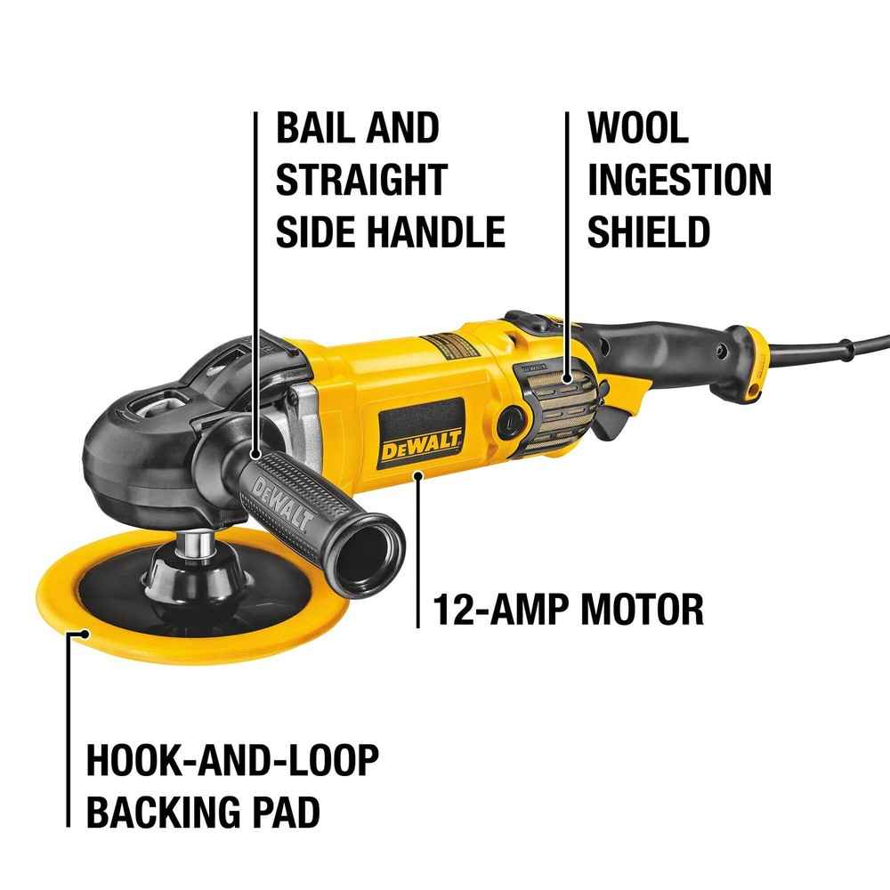 DEWALT Buffer Polisher, 7in9in, 12 amp, Variable Speed Dial 03,500 RPM’s, Sof...