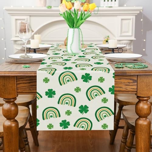 St. Patrick's Day Table Runner Shamrock Rainbow Seasonal Kitchen Dining Table