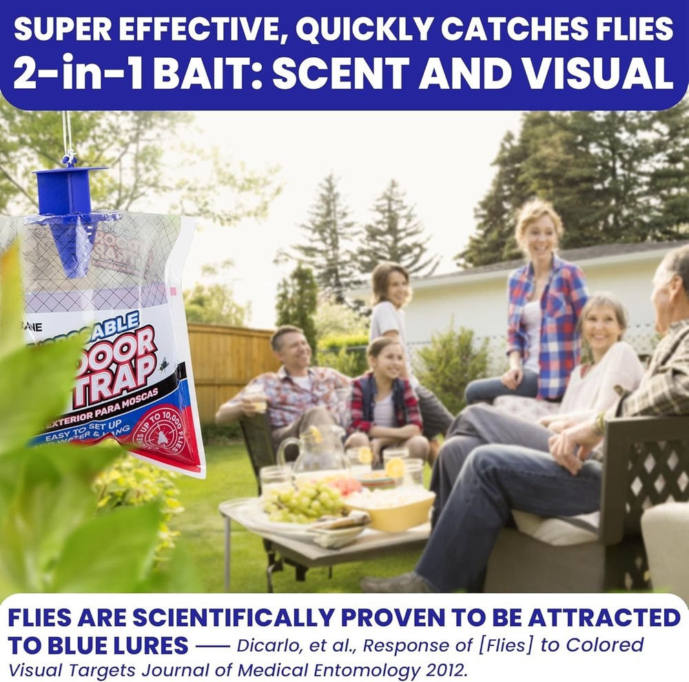 Easy Setup Outdoor Fly Traps - 4 Non-Toxic Bait Bags for Efficient Bug Control