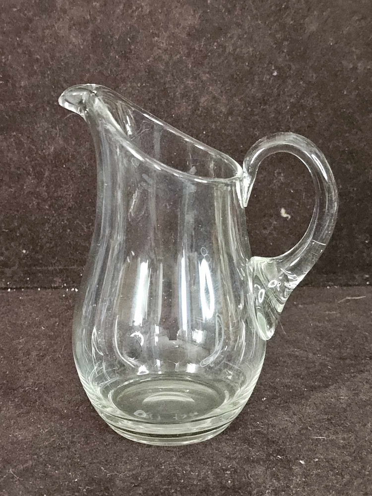 Small Hand Blown Clear Glass Pitcher Applied Handle 6 3/8"T