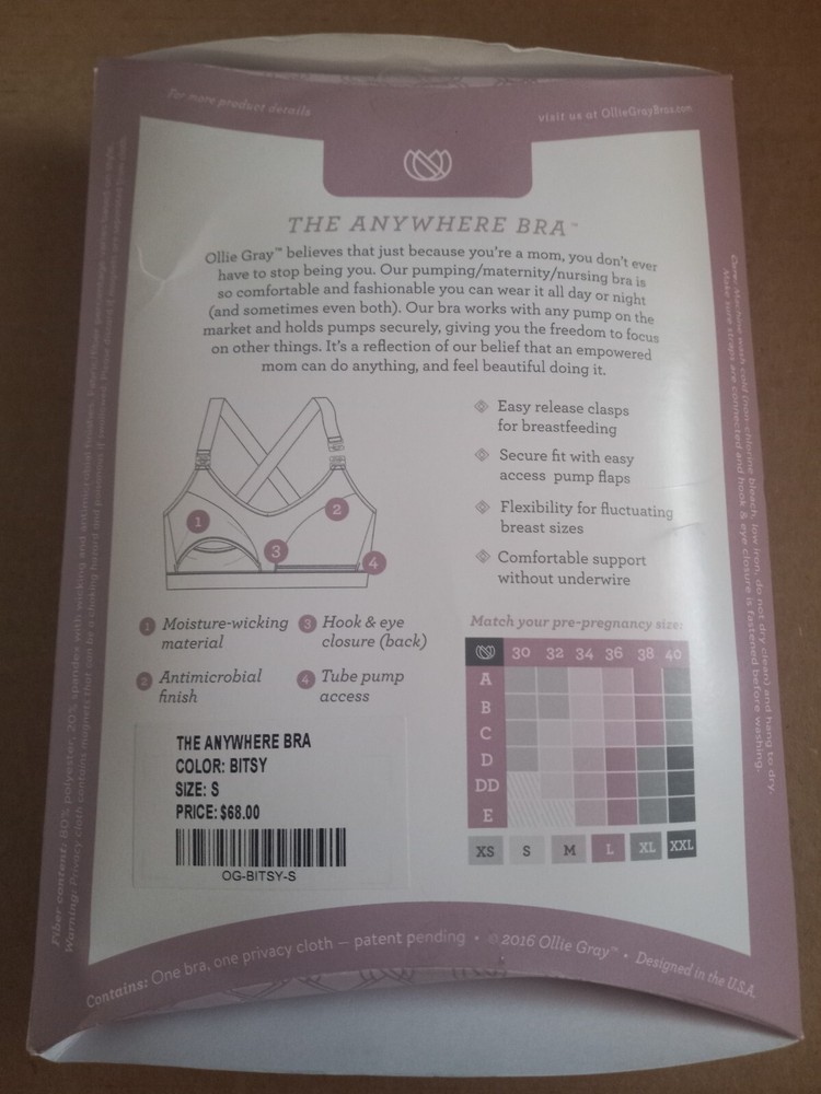 Ollie Gray Nursing and Pumping Bra "Bitsy" Size Small