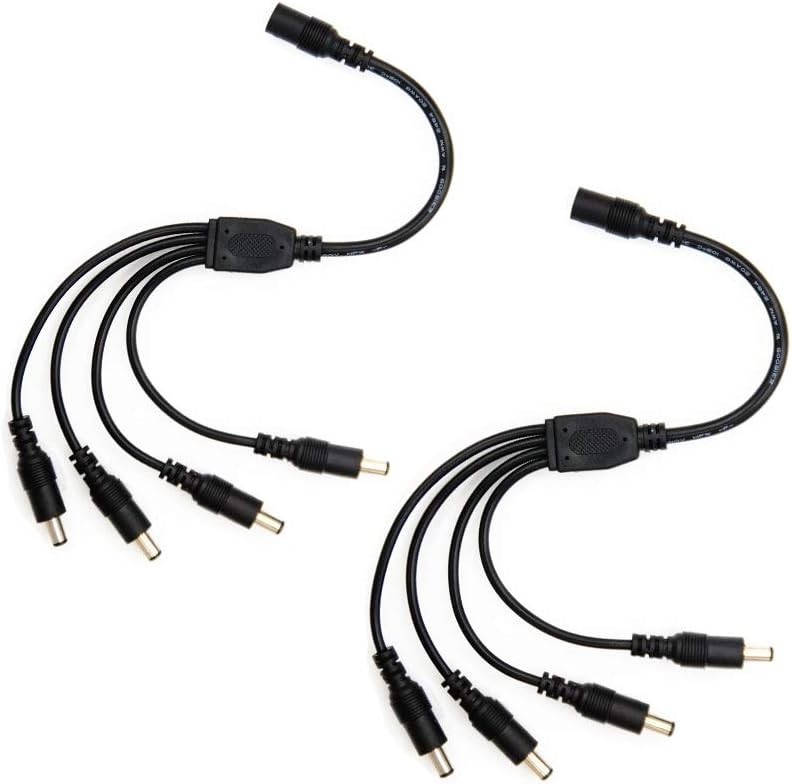 Efficient 2-Pack Black DC Power Splitter Cable for Cameras and LEDs - 40W