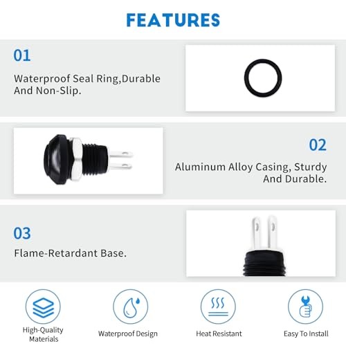 (3pcs) 8mm Switch:Momentary Toggle Push Button Switch:Aluminum Black
