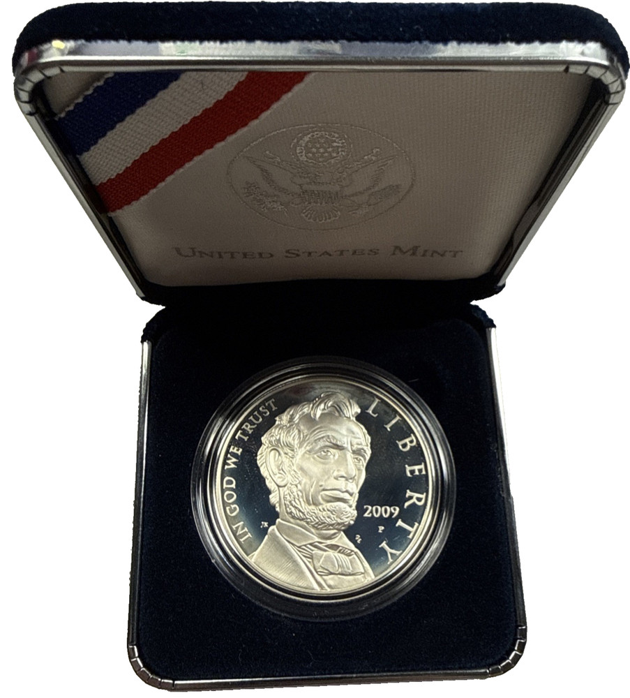 2009 ABRAHAM LINCOLN COMMEMORATIVE PROOF SILVER DOLLAR COA AND MINT PACKAGING