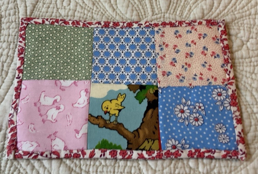 Vintage Patchwork Quilt Small Table Topper, Four Patch, Florals, Calicos