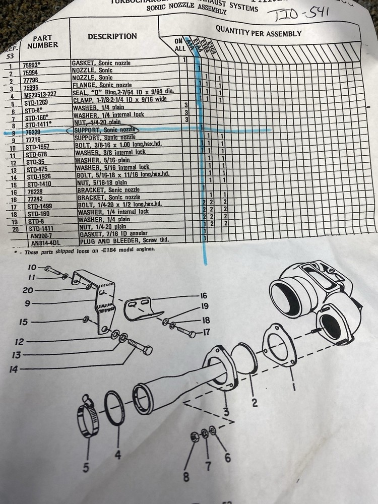 LYCOMING TIO-541 76229 SUPPORT SONIC NOZZLE
