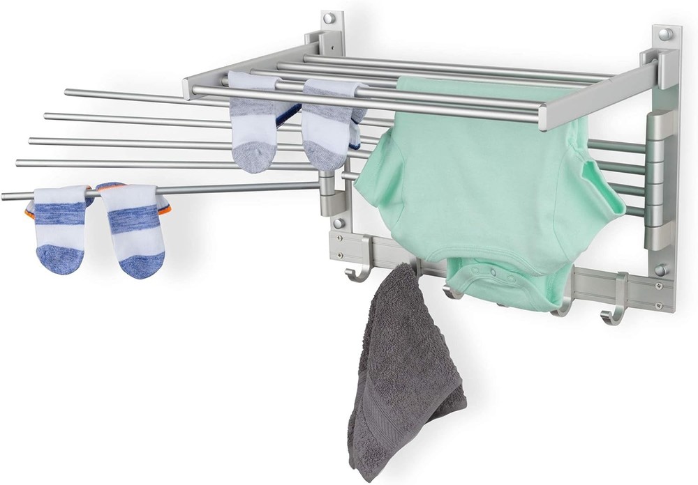 Elegant 17" Wall-Mounted Laundry Drying Rack in Silver - Durable & Space-Saving