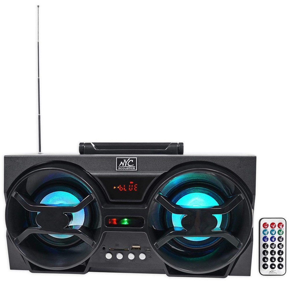 NPB3 Dual 4 Portable Bluetooth Boombox Speaker+USB/SD/LED+Remote, Black