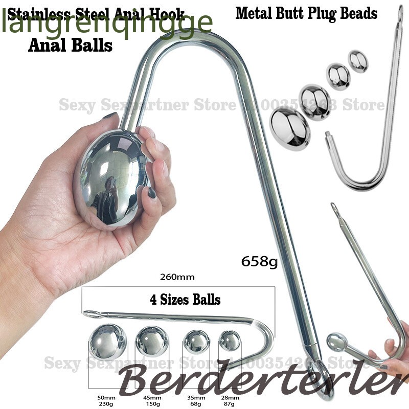 Stainless Steel Hook Balls Metal Dilator Plug Big Beads Prostate Insert Plug