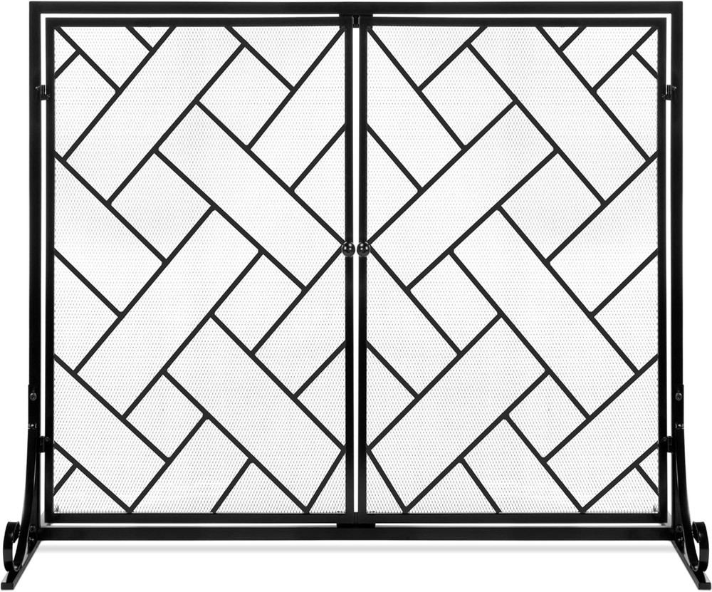 44x33in 2-Panel Handcrafted Wrought Iron Decorative Mesh Fireplace Screen