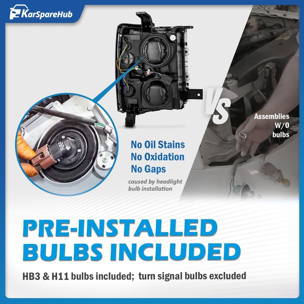 Headlights Assembly Silverado 1500 2014-2015 Driver Passenger Side with Bulbs