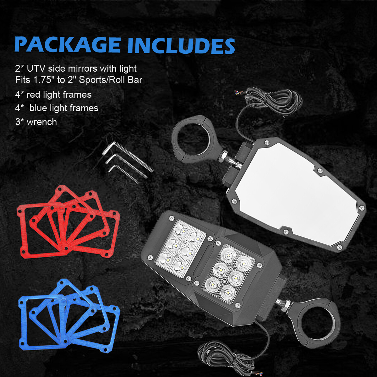 2PCS UTV Side Rear View Mirrors w/ Light for Polaris RZR 900 XP 1000 CAN-AM X3