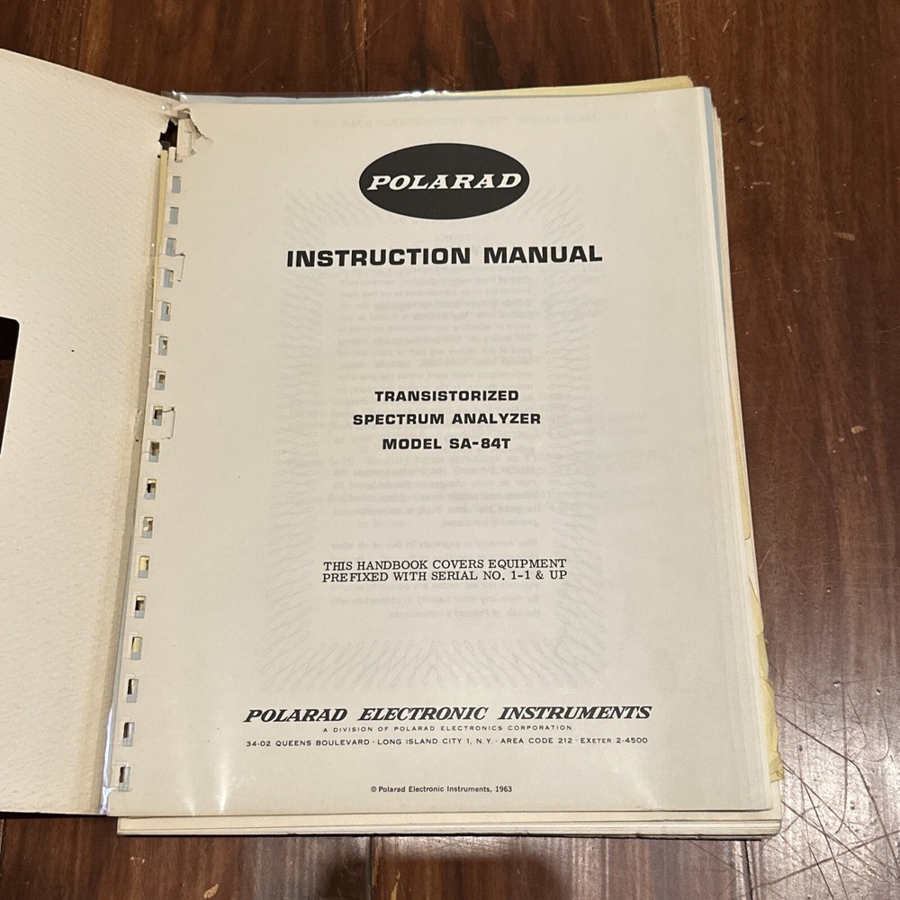 Polarad Model SA-84T Transistorized Spectrum Analyzer Instruction Manual 1963