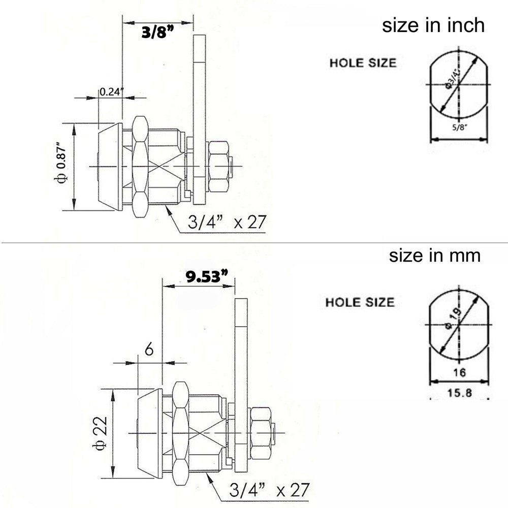 3/8" Tubular Cam Lock replacement 1 key pull 90 degree turn Toolbox KA