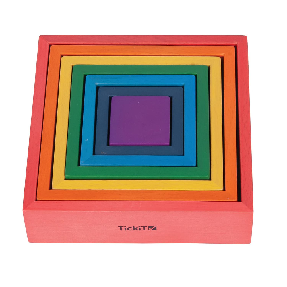 - 73416 Wooden Rainbow Architect Squares - Nesting Puzzle - Stacking Blocks for