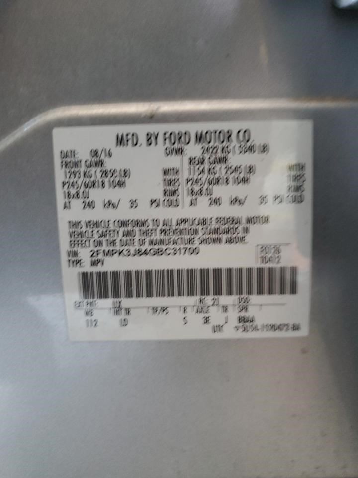 2016 FORD EDGE Chassis ECM Multifunction Left Hand Kick Panel