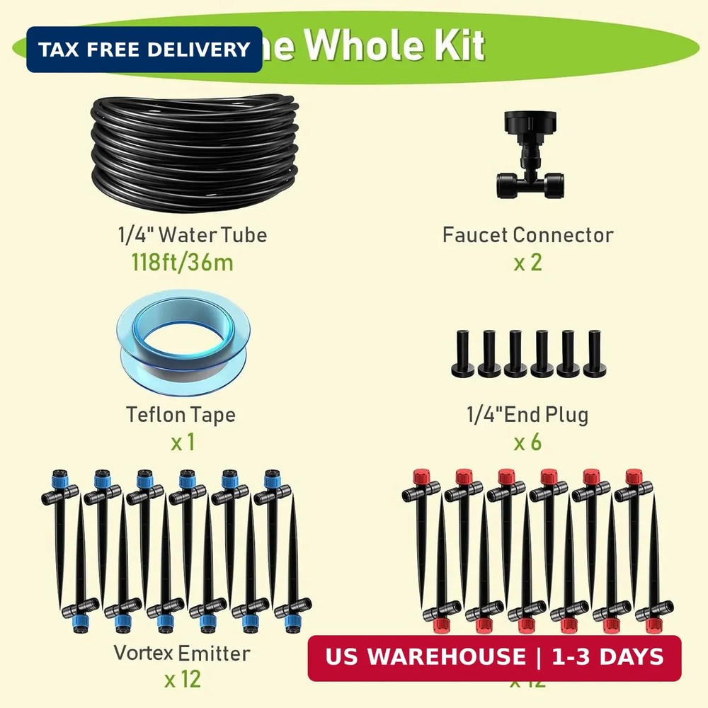 118FT Drip Irrigation System, Garden Watering System, Quick-Connect Drip Irrigat