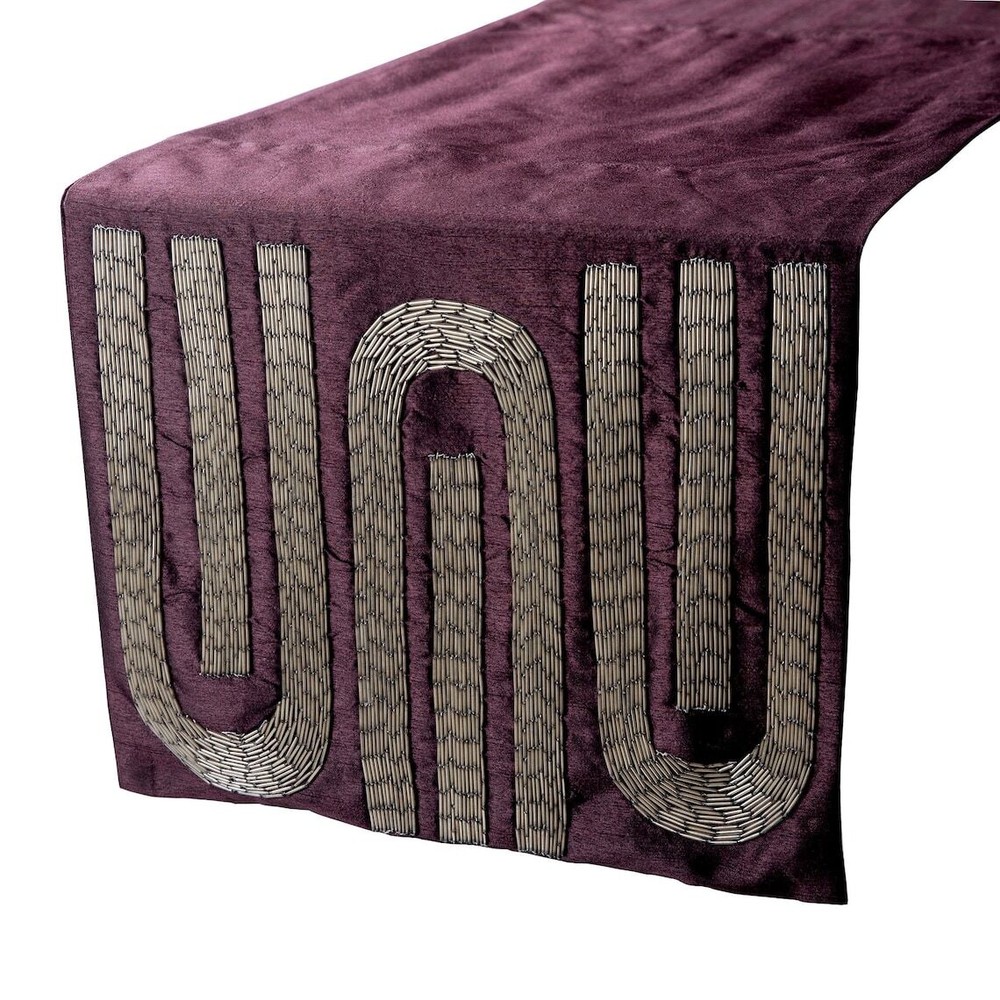 Decorative Table Runner Purple Silk Wedding Décor Table Décor - Silver Pipe