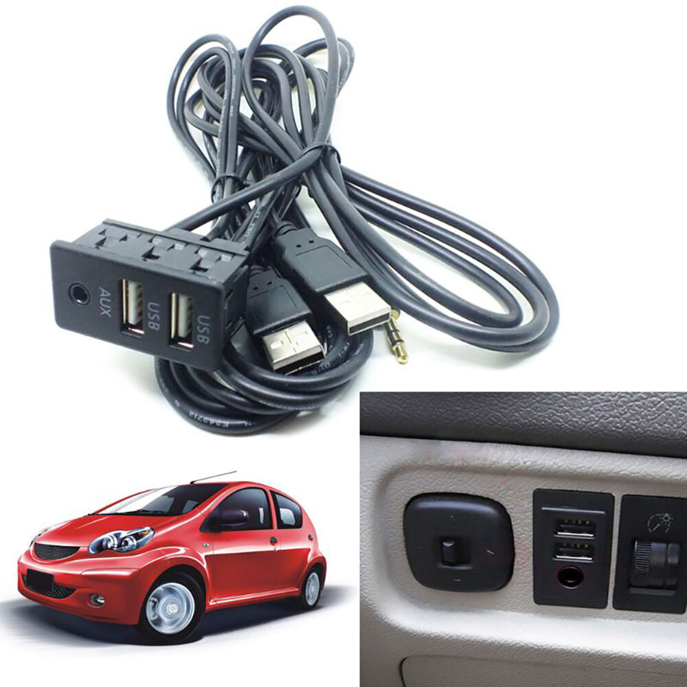 Car Dash Flush Mount AUX USB Port 1.5M Panel Dual USB Extension Cable Adapter **