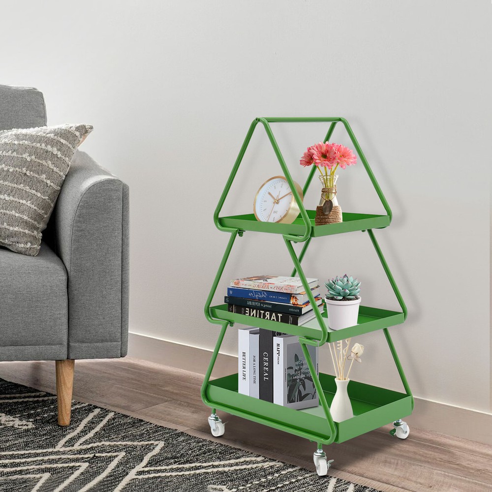 Iron Side Table White Tree-shaped End Table w/4 Universal Wheels for Living Room