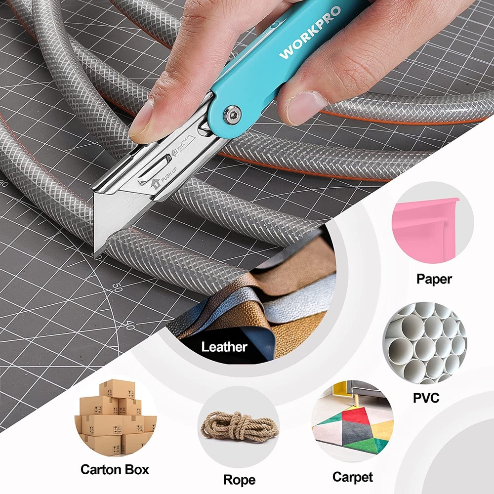 WORKPRO 3-Pack Folding Utility Knife Set, Quick Change Blade Box Cutter