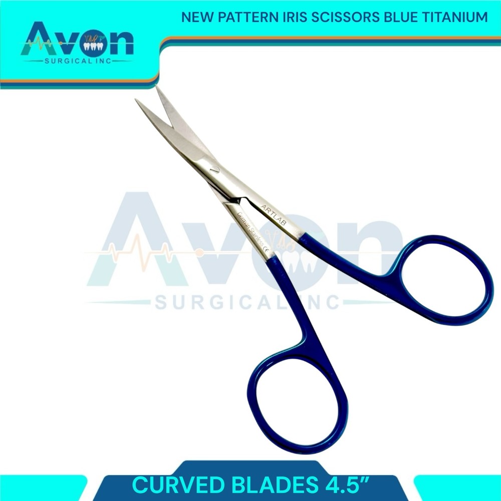 Premium 4.5in Iris Dissecting Scissors, Sharp Points, Blue Titanium Handle