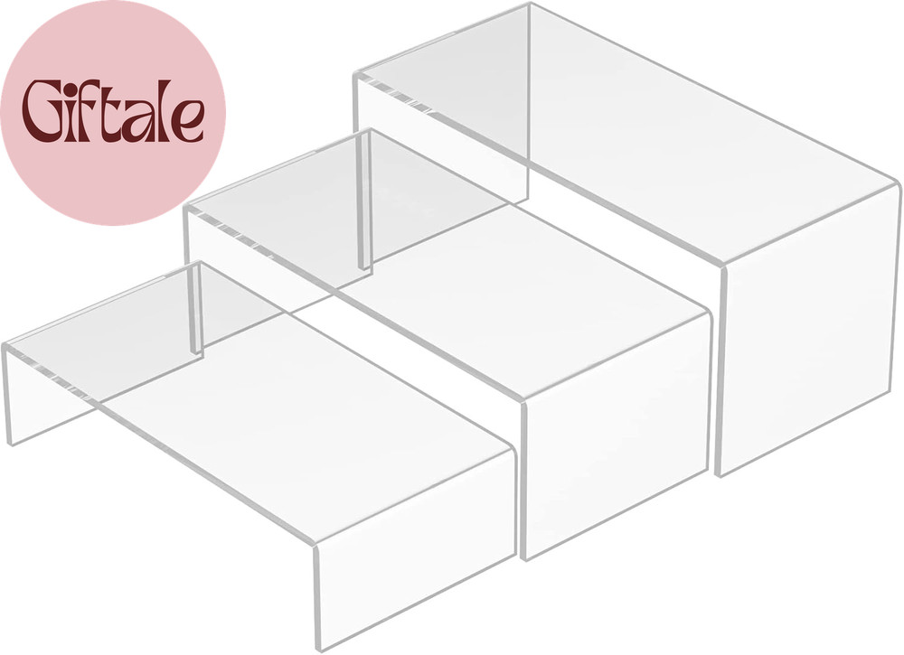 Clear Riser Shelf 3Pcs, Desktop Rectangular Acrylic Display Shelves Organizer, A