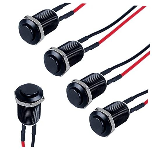 5pcs 12mm Push Button Switch Raised Head ON-Off Normally Open Latching Black