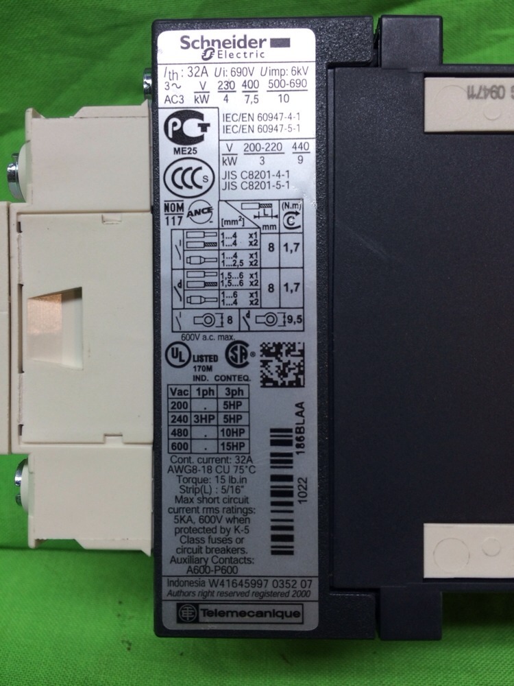 TELEMECANIQUE CONTACTOR LC1D186BL