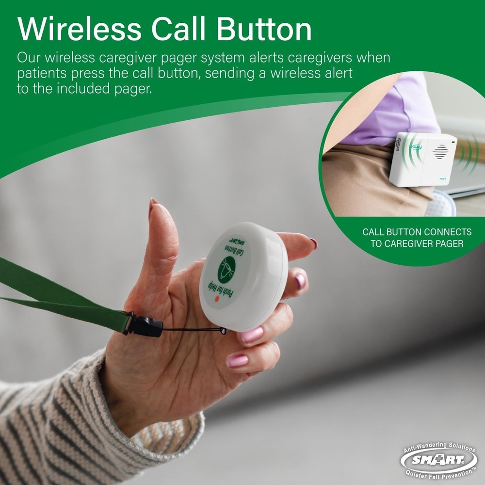Elderly Fall Prevention Wireless Pager with 300ft Range and 2 Call Buttons