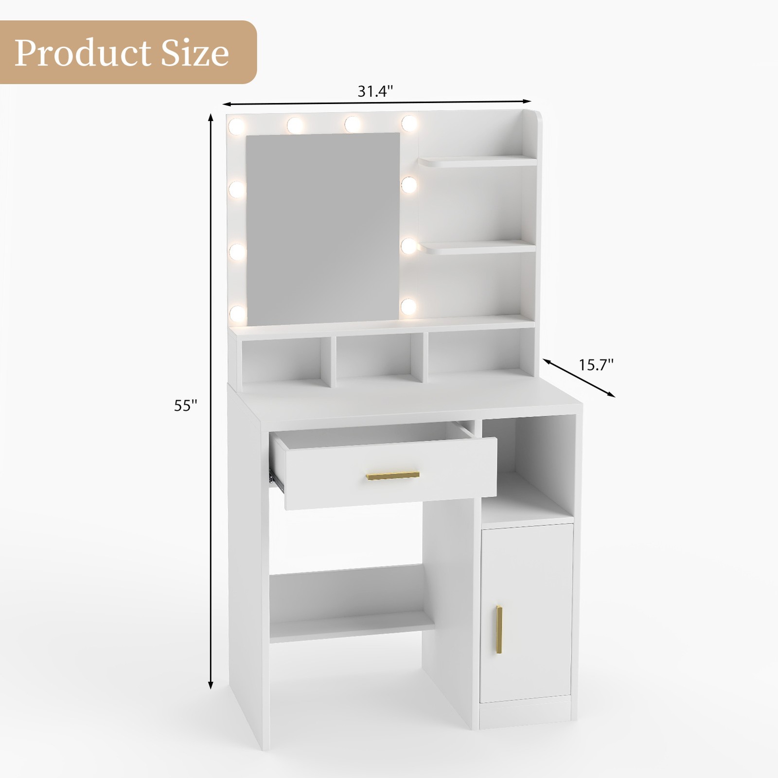 LED Makeup Vanity Table Set with 10 Lights Mirror Drawers Stool Dressing Desk