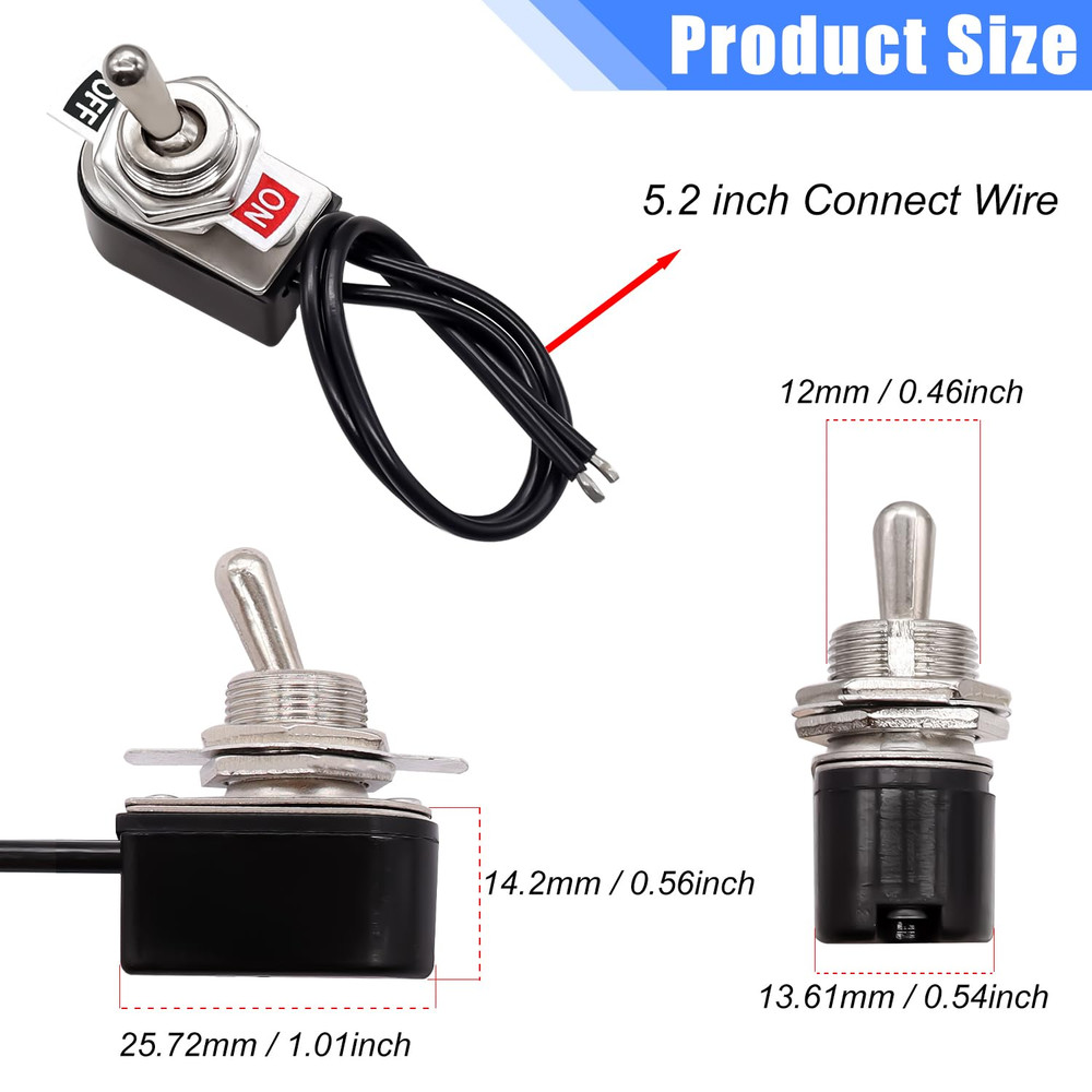 2Pcs Toggle Switch SPST 2 Position Latching On/Off 6A AC 125V /10A DC 12V Toggle