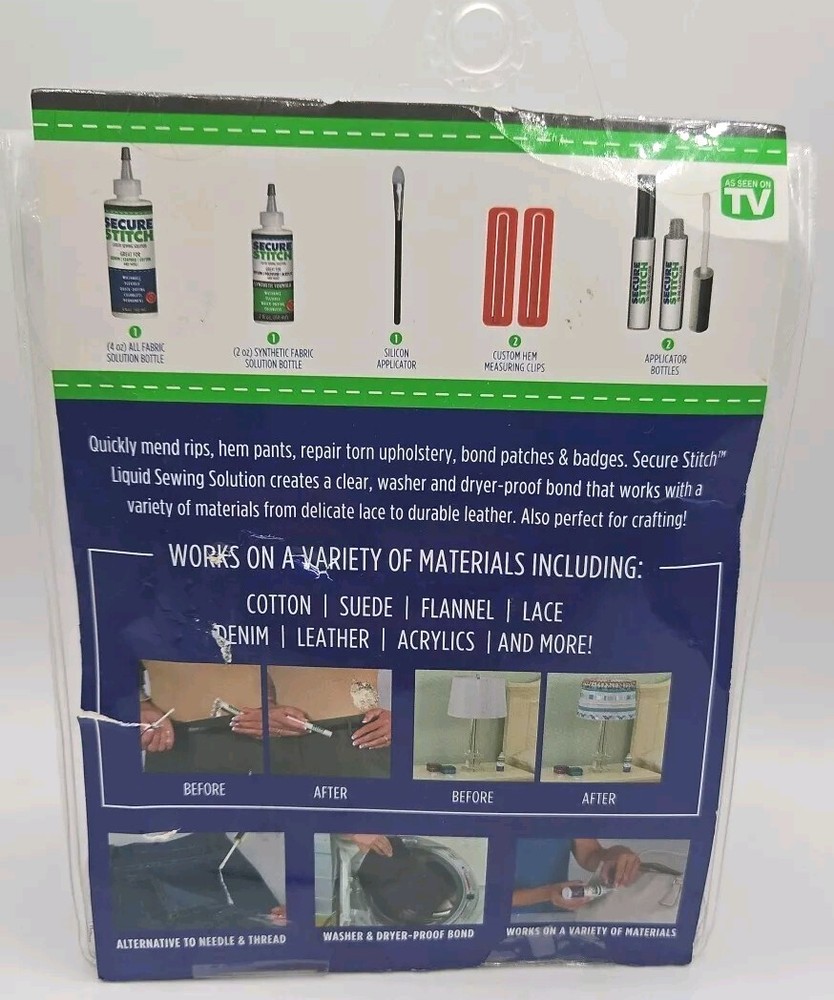 Secure Stitch Liquid Sewing Glue Emergency Solution 7pc Set NEW