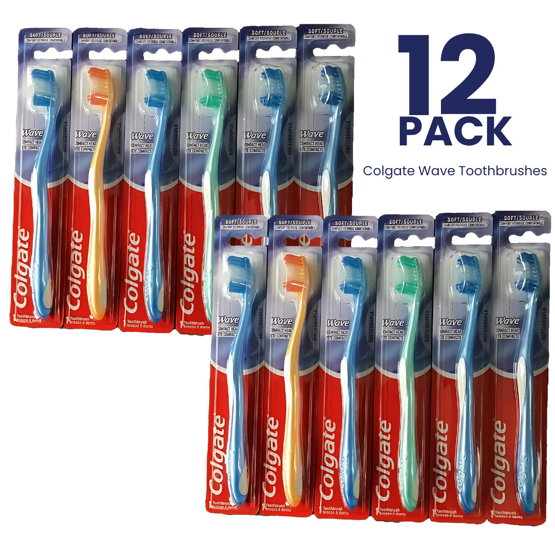 12-PACK! Colgate Wave Toothbrushes, Soft, Compact Head, Adult, Assorted Colors