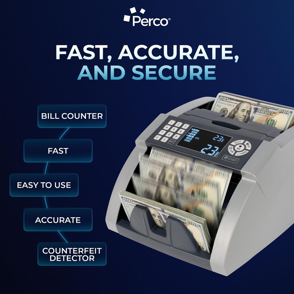 Perco Bill Counter and Counterfeit Detector Machine – Money Machine...