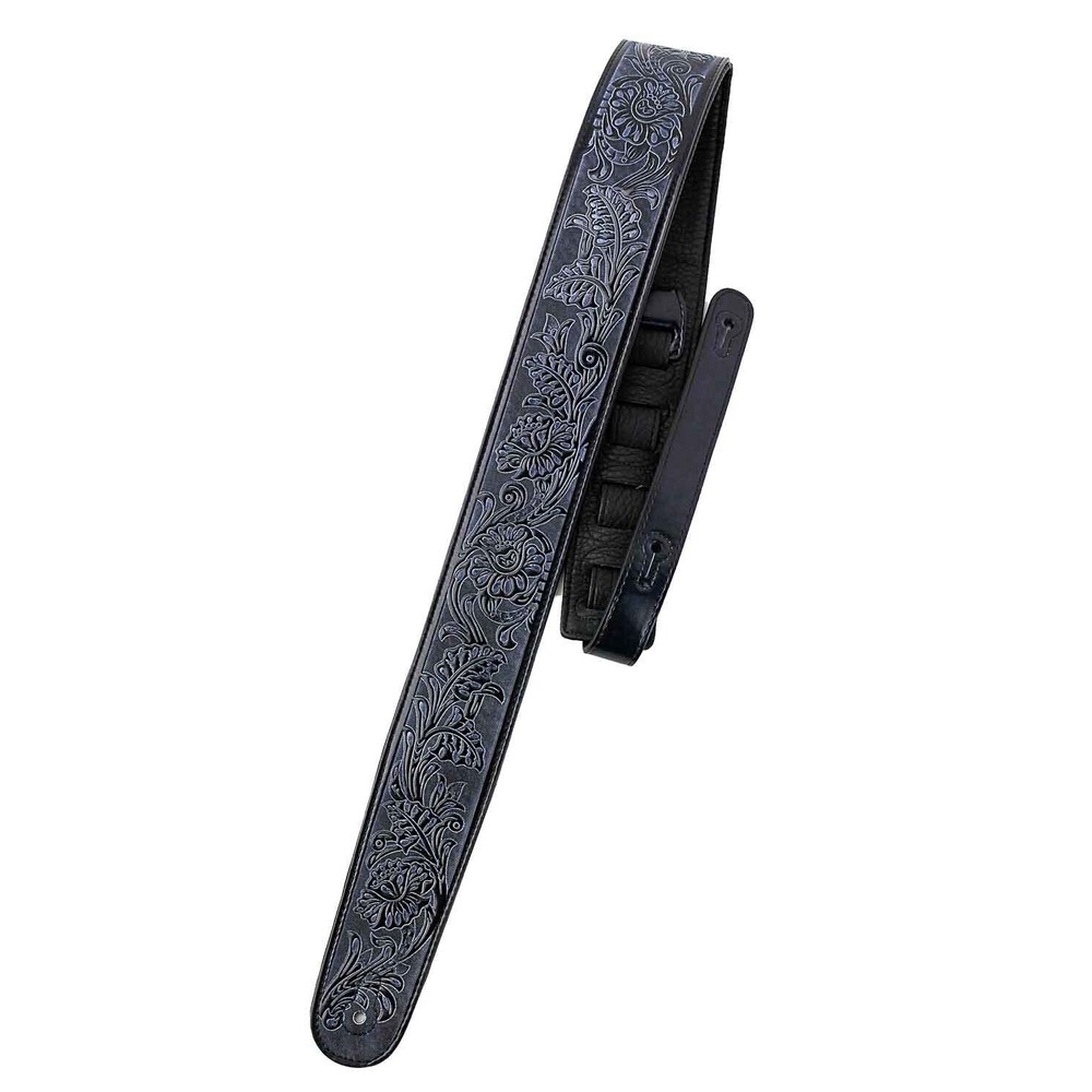 Walker & Williams DLX-282 Black Leather Padded Strap with Embossed Tooling