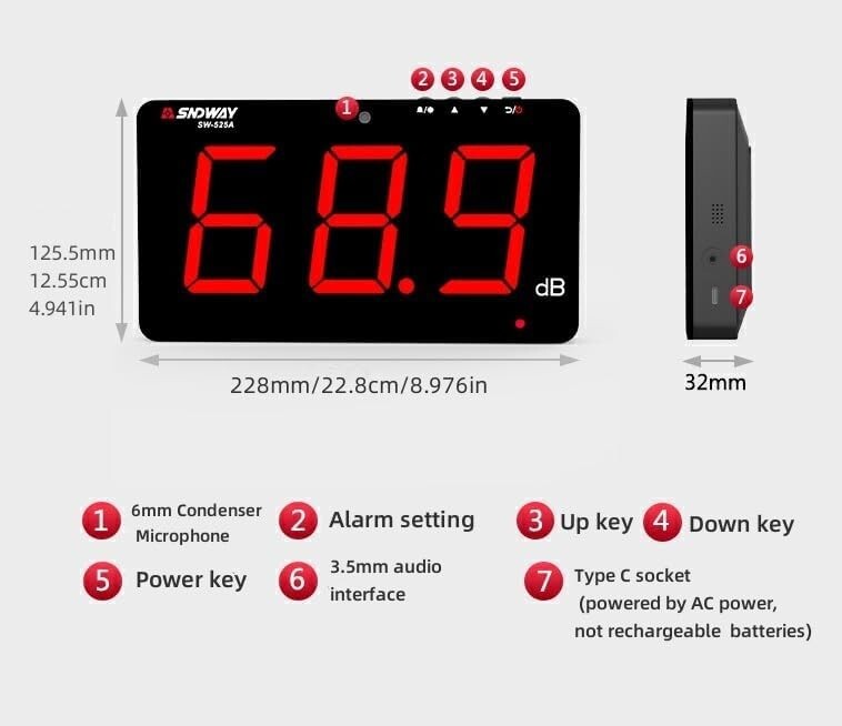 30-130dB Digital Sound Level Meter with Large Display | Noise Control Solution