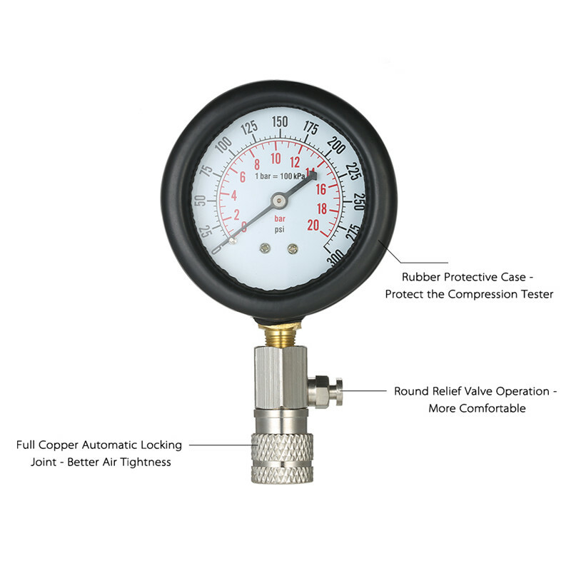 Car Petro Engine Cylinder Compression Tester Pressure Gauge Test Diagnostic Tool