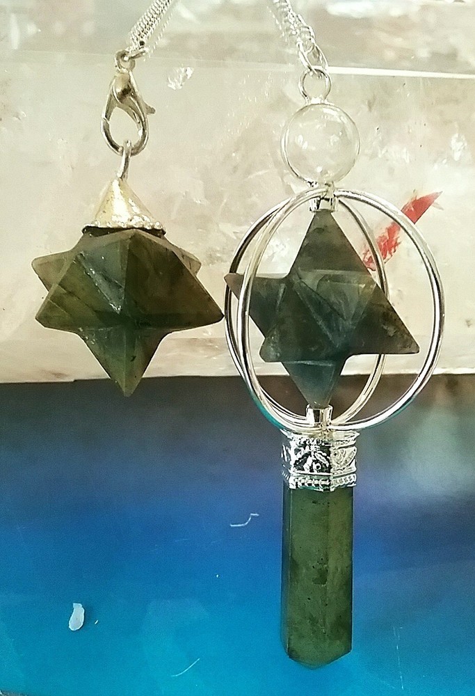 2 LABRADORITE DOWSING PENDULUM, Labradorite SPINNING MERKABA Dowsing Pendulum