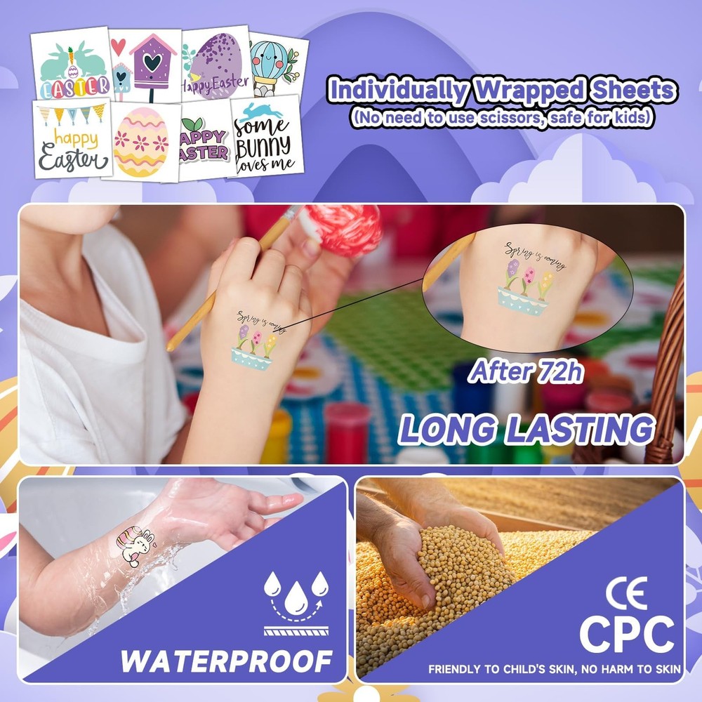 EMOME 408 Individually Wrapped Sheets Easter Tattoos for F