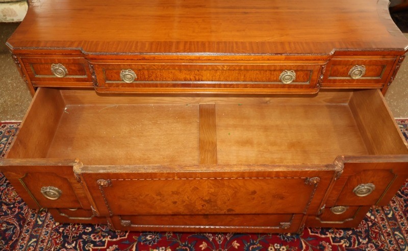 Early 20th Century French Style Burl & Satinwood Inlaid Chest Dresser Commode