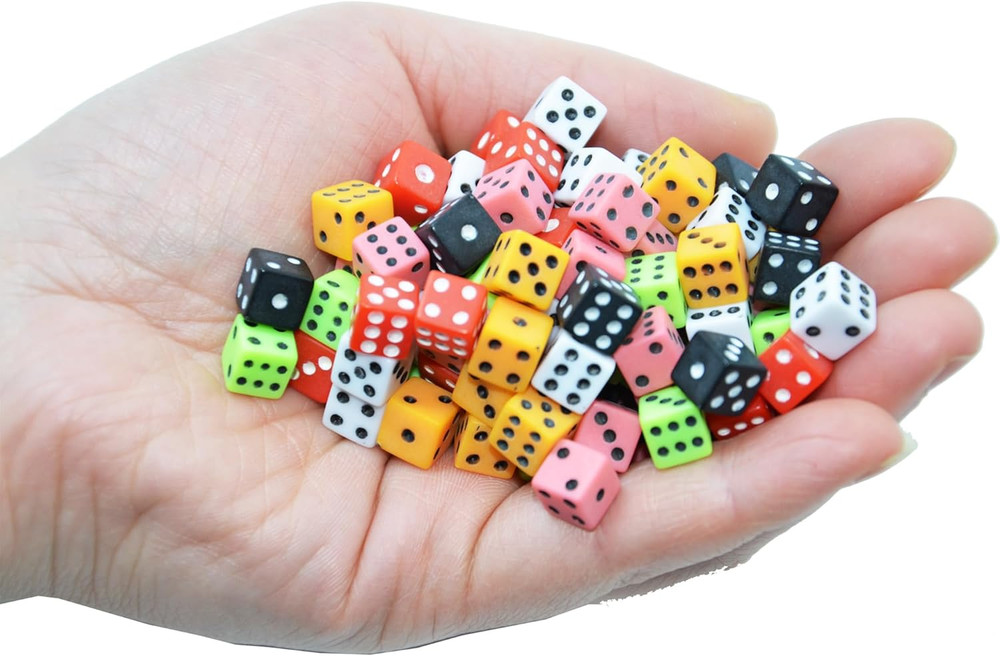 100 Assorted D6 Mini Tiny Dice Game Dot Square Dice for Casino Themed Activity,
