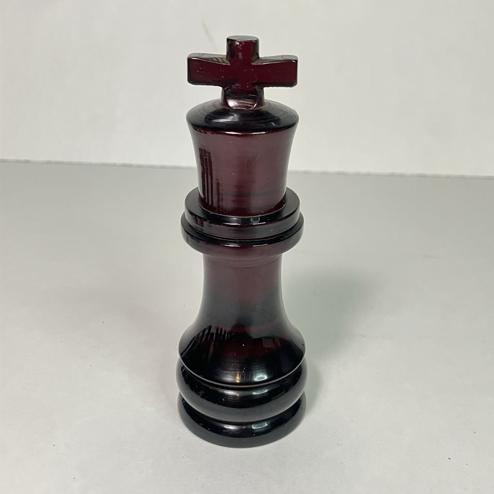 Vintage Translucent Ruby Red Lucite Chess Pieces 32 Staunton Style Mid Century