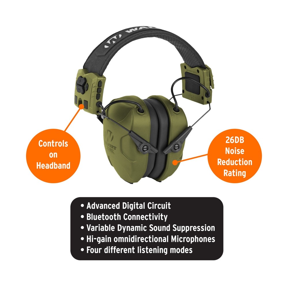 Walkers XCEL 500BT Digital Electronic Muff Protective Case Bundle (Green)