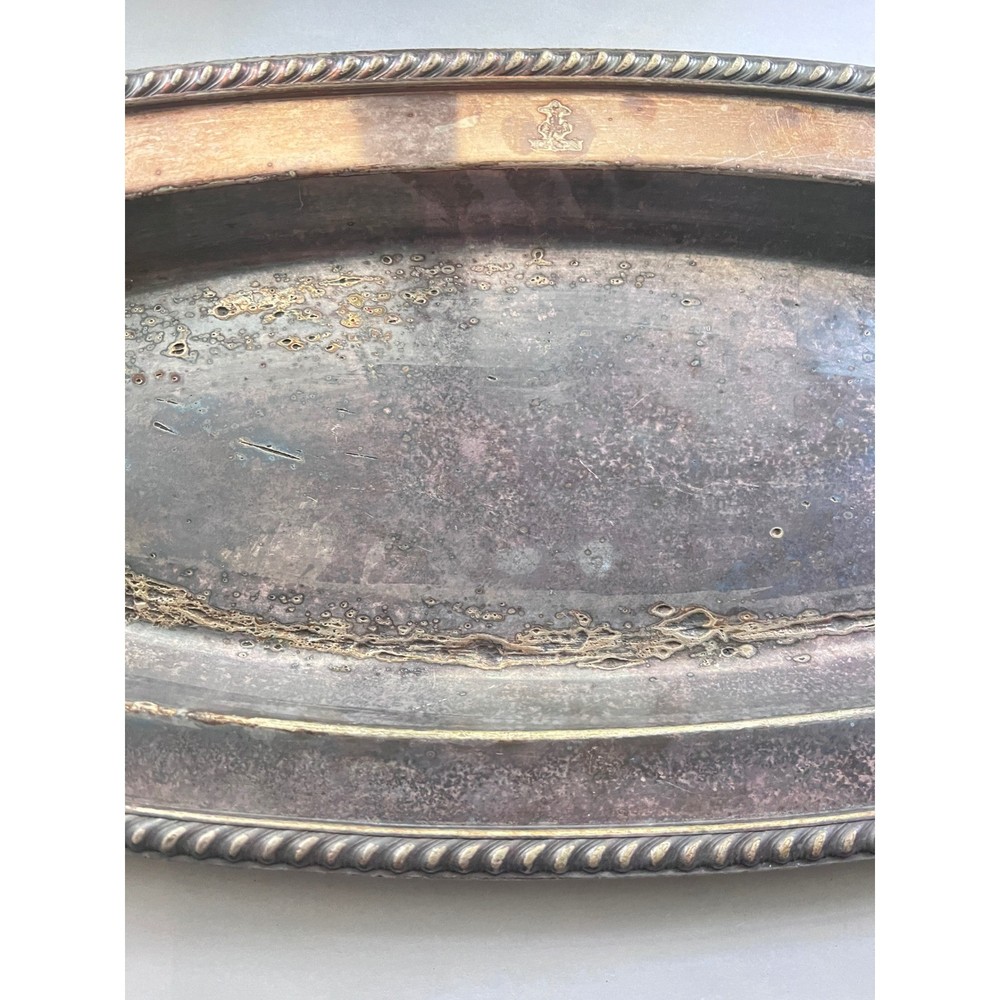 USN Officers' Open Mess Platter by R. Wallace, Silver Soldered, 25" Rope Rim