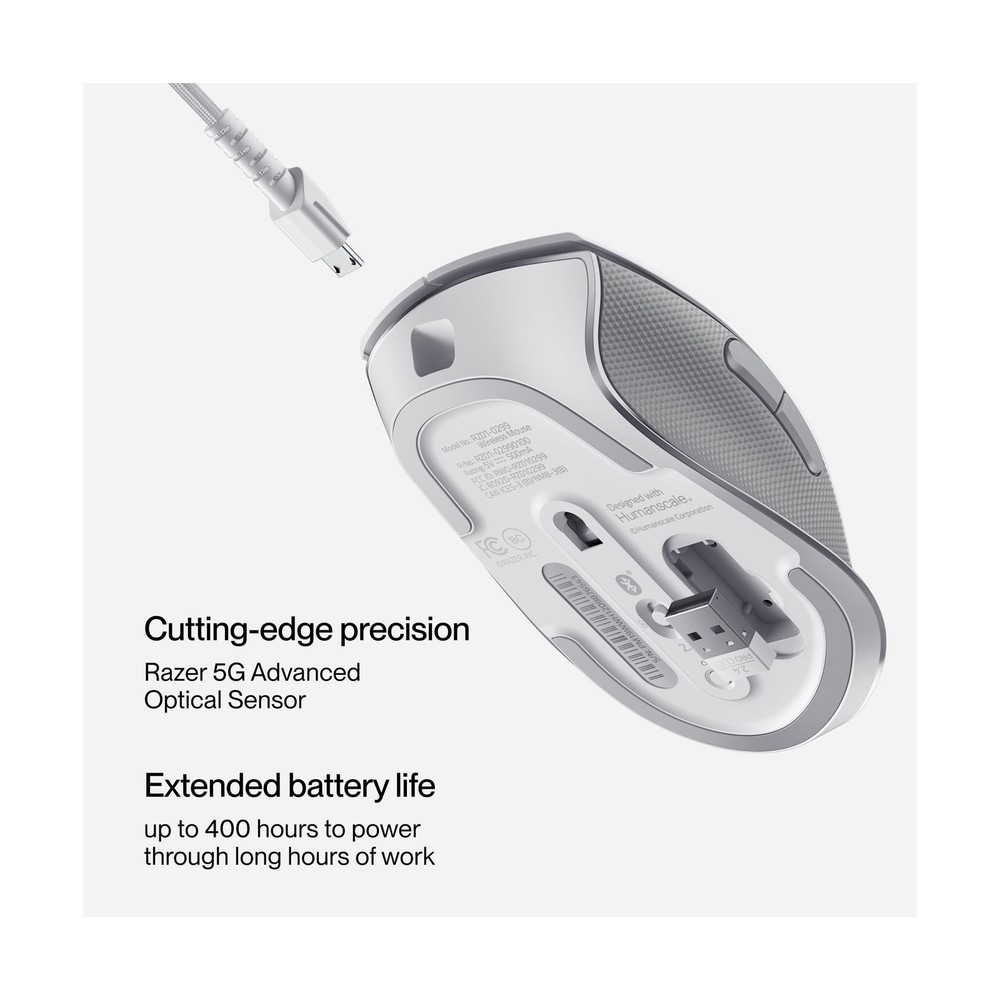 Humanscale Razer ProClick White Ergonomic Mouse, Wireless Bluetooth Compatibi...