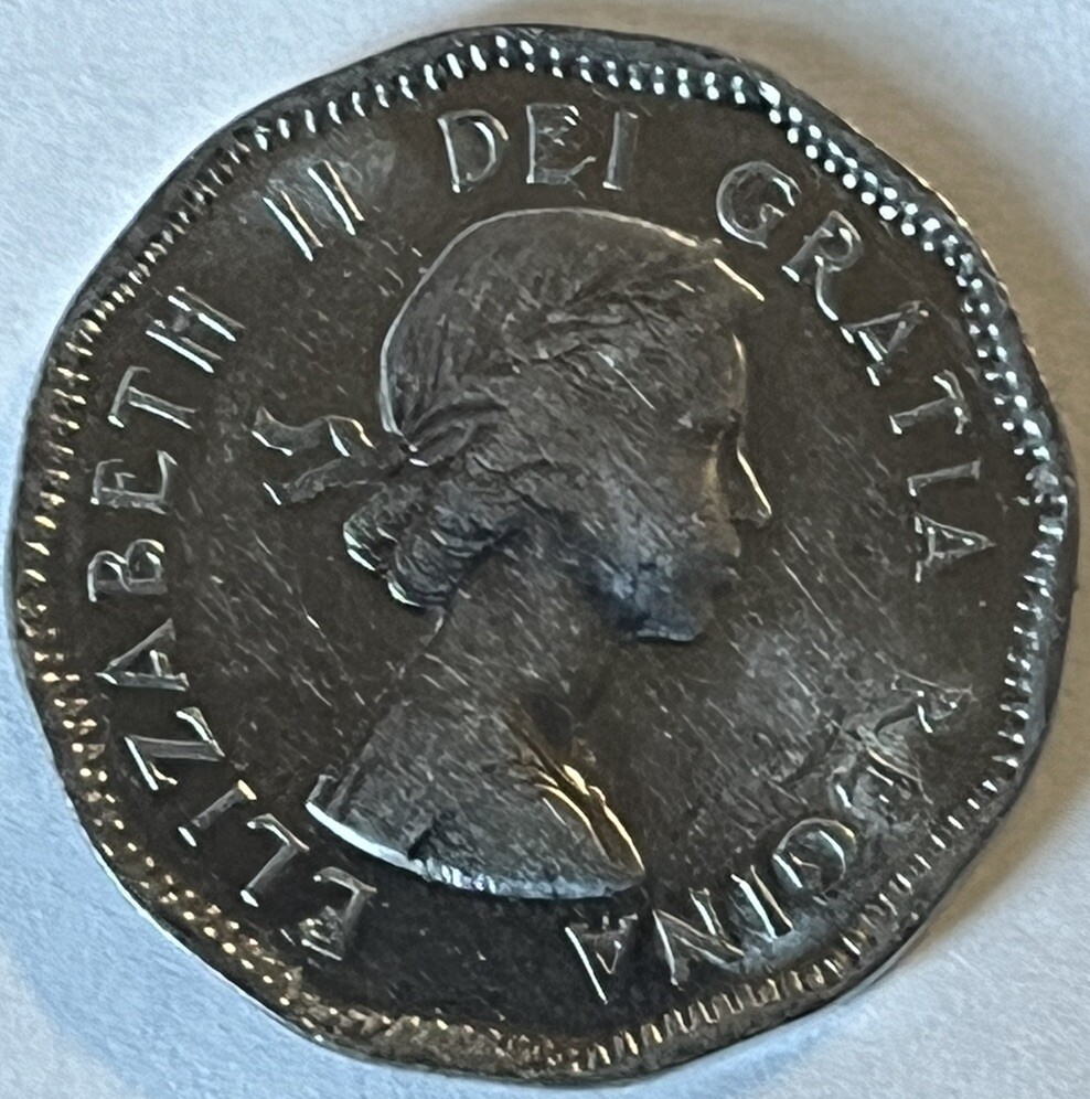 Canada 5 Cents 1953 Strap, Near Leaf