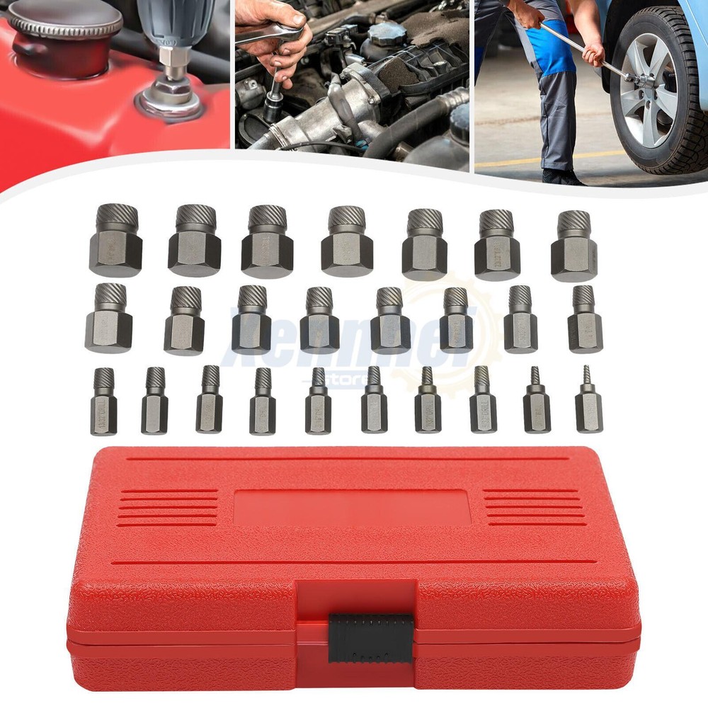 25Pcs Screw Extractor Set Hex Head Multi-Spline Easy Out Bolt Extractor Set New